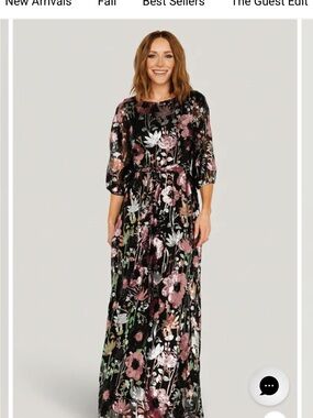 Baltic Born Black Destiny Sequin Maxi Dress with Pink and Gold Floral Sequins